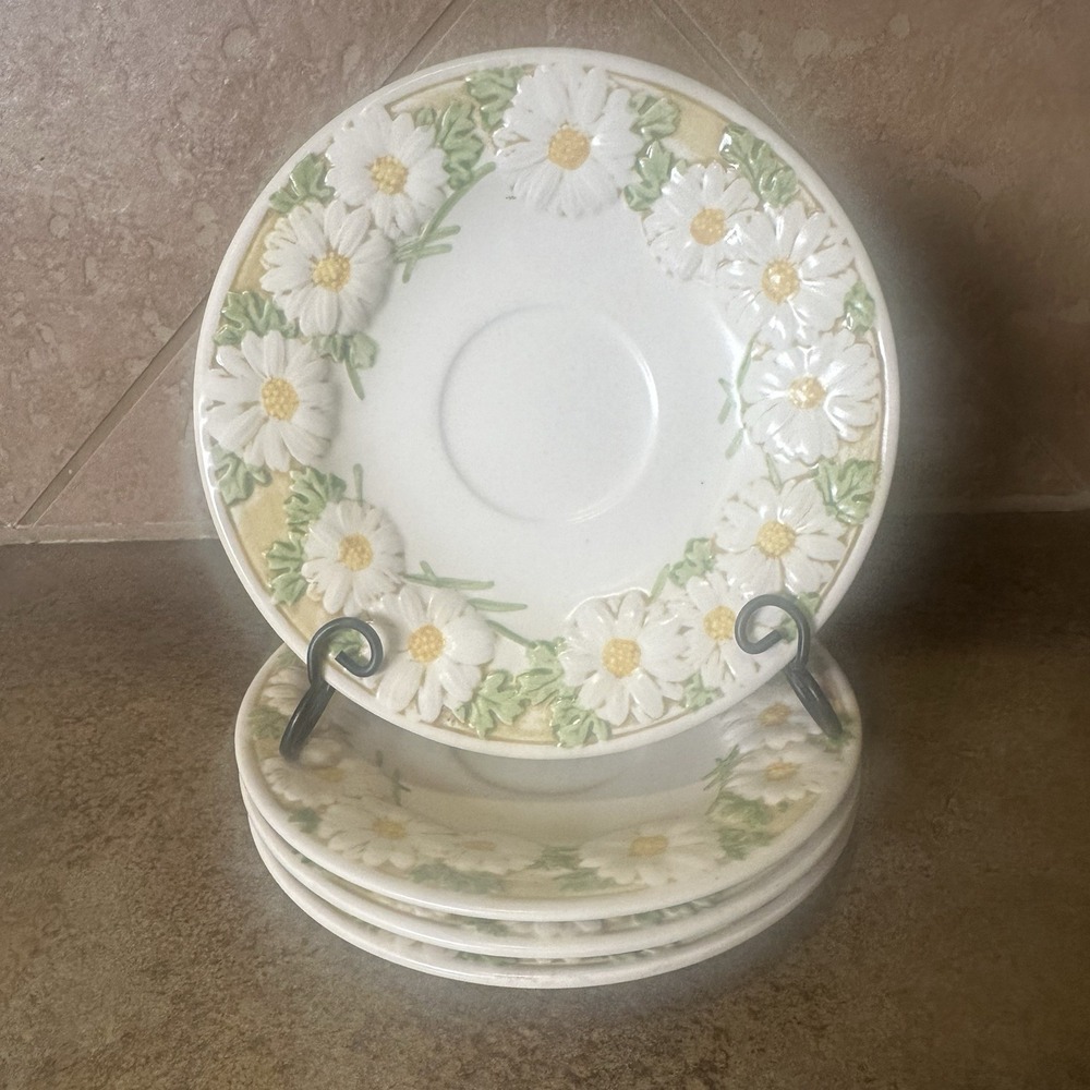 Vintage 1960's Metlox California Poppy Trail Sculptured Daisy - Set of 4 Saucers